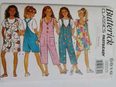 Mono Mameluco Pantalones Cortos Niñas S M L 7-14 Butterick 6810 Patrón de Costura Fácil Foto 1 de 4