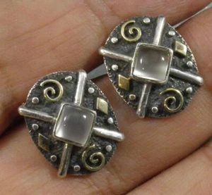 Moonstone Quadrati Orecchini a Borchie Argento Sterling .925 Oro 22K Abbelliti - Foto 1 di 3