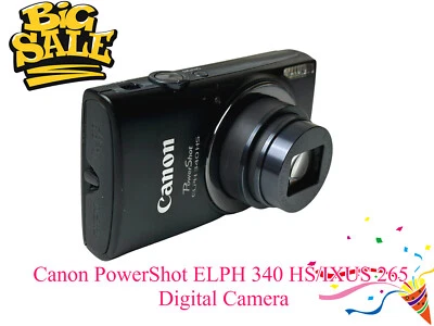 Canon PowerShot ELPH 340 HS/ Canon IXUS 265 12X Zoom Digital Camera Black Color - Image 1 of 4