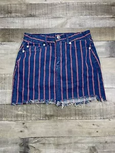 American Eagle Skirt Womens 2 Blue Denim Striped Stretched Fringe Casual Bottoms - Picture 1 of 11