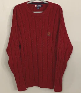 Maglione VINTAGE grande Ralph Lauren Chaps adulto rosso pullover uomo maglia cavo W1 - Foto 1 di 8