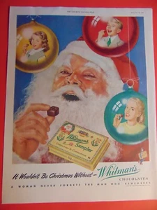1947 WHITMAN"S CHOCOLATES Santa It would't be Christmas without art print ad - Bild 1 von 1