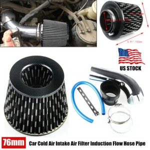 3" Aluminum Alloy Car Cold Air Intake Filter+Clamp Induction Flow Hose Pipe Kit - Foto 1 di 14