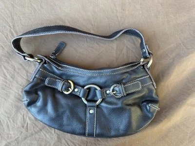 Vintage Y2K Nine West Black Pebble Leather Shoulder Bag Purse With Buckle Accent - Image 1 of 4