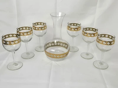 22k Gold Culver Valencia Carafe + 6 wine glasses SET - Green Diamond Vintage - Image 1 of 4