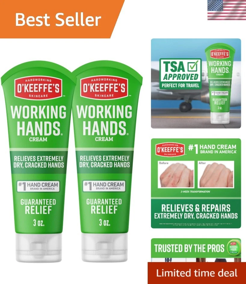 O Keeffe's Working Hands - кремовые трубки для рук 3 унции, 2 упаковки для увлажнения и ремонта - Изображение 1 из 4