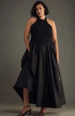 Anthropologie Maeve Maxi Dress Black Drop Waist Flare Preppy Vacay Large P NWT - Image 1 of 4