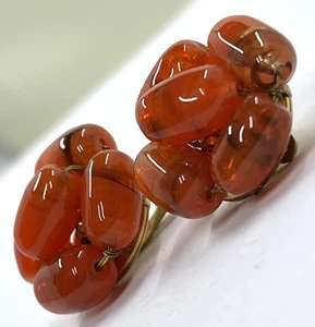 Vintage Les Bernard Signed Orange Swirl Glass Cluster Clip On Earrings (3) - Picture 1 of 8