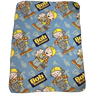 Vintage Bob the Builder Fleece Blanket Kids Toddler Character Blue 90s Throw - Image 1 of 4