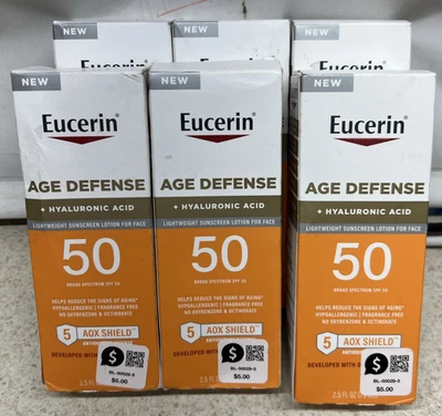 Lote de 6 lociones protectoras solares faciales Eucerin Sun Age Defense FPS 50 2,5 OZ 12/2023 Foto 1 de 4