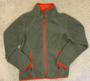 LL Bean Youth Sz 8 Mountain Classic Fleece Full Zip Jacket Olive Green & Orange - Picture 1 of 10