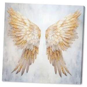Elegant Angel Wings Canvas Elegant White Gold Wall Art, Gallery Wrapped, 30" x - Picture 1 of 7