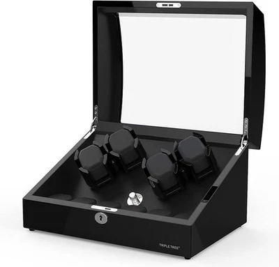 TRIPLE ÁRBOL Enrollador de Reloj para 4 Relojes Automáticos Negro Extra 6 Almacenes Madera Foto 1 de 4