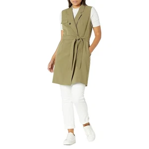 Nine West Women's Olive Notched Lapel Collar Tie-Waist Sleeveless Vest Size M - Picture 1 of 14