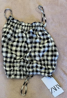 BNWT ‘ZARA’ WOMEN’S BLACK & WHITE GINGHAM CROPPED BACKLESS TIE BACK TOP M - Image 1 of 3