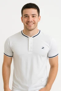 Weißes Slim Fit T-Shirt für Herren | Stylischer Button Neck | Sommer Freizeit Baumwolle Tee - Bild 1 von 8