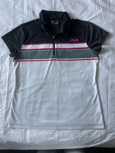 Camisa polo de golf deportiva FILA para mujer L negra blanca gris rosa a rayas cuello con cremallera - Imagen 1 de 9