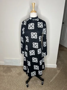 Abito mod anni 60 nero bianco stampa 12 poliestere talon zip - Foto 1 di 10