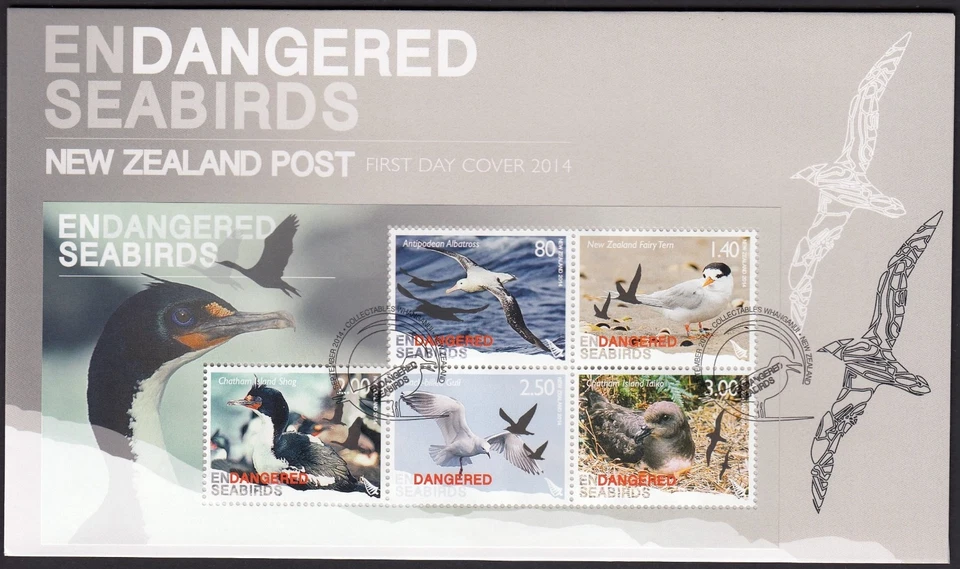 NEW ZEALAND 2014 Endangered Seabirds, Miniature Sheet on FDC - Image 1 of 1