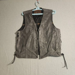 Gilet Moto Daniel Smart Uomo Pelle Grigio - Taglia Large Motociclista Patch - Foto 1 di 14
