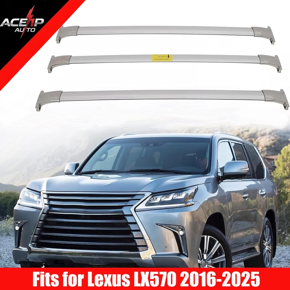 3Pcs Crossbars Roof Rack Cross Bar Silver Fits for Lexus LX570 2016-2025 - Image 1 of 4
