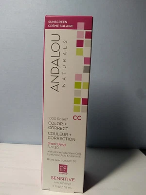 ANDALOU NATURALS 1000 Roses CC Color + Correct Sheer Beige SPF 30, 2 Fl Oz NIB - Image 1 of 4