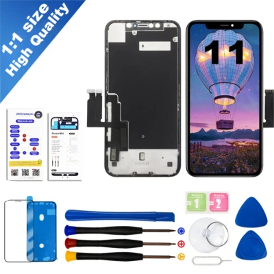 ECRAN POUR IPHONE 11 LCD OLED COMPLET VITRE TACTILE NOIR + OUTIL + VERRE TREMPÉ - Photo 1/4
