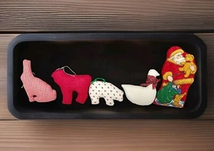 Christmas Farm Animal Tree Ornament Handmade Cotton Fabric Gingham Vtg Pig - Picture 1 of 8