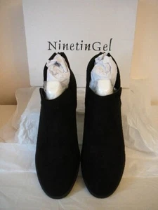 Ninetingel Black Faux Suede Back Zip Ankle High Chunky Heeled Boot-Size 10 - Picture 1 of 8