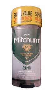 2 Mitchum Antiperspirant Deodorant Unscented Gel Stick Triple Odor Defense Mens - Picture 1 of 2