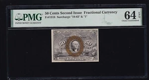 US 50c Fractional Currency 2nd Issue '18-63-1' Surcharge FR 1318 PMG 64EPQ (005) - Picture 1 of 2