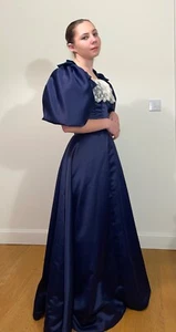 Victorian early 1890s style women evening dress from satin (faux silk) size 4-30 - Picture 1 of 16