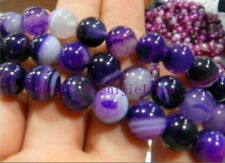 10mm Natural Striped Purple Agate Onyx Round Gems Loose Beads 15"