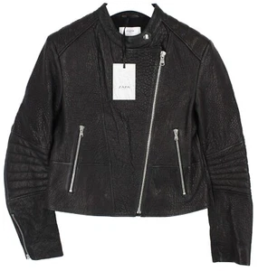 Zapa Jacket Ladies (Eu) 42 Lamb Leather Solid Asymmetric Zip Short Black - Picture 1 of 10
