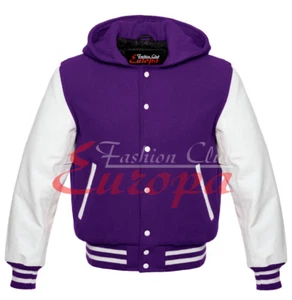 Mangas de cuero blanco real Letterman universidad universidad unisex lana con capucha XS-7XL - Imagen 1 de 12
