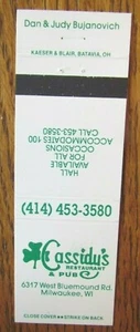 IRISH PUB MATCHBOOK MATCHCOVER: CASSIDY'S (MILWAUKEE, WISCONSIN) -E8 - Picture 1 of 1