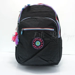 Kipling Seoul Backpack Laptop Travel Bag KI4215 Polyamide Rainbow Pop Jet Black - Picture 1 of 13