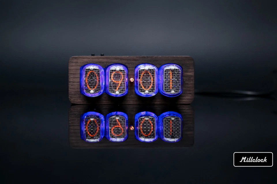 IN-12 NIXIE TUBE CLOCK ASSEMBLED WOOD ENCLOSURE AND ADAPTER 4-tubes by MILLCLOCK - Image 1 of 4
