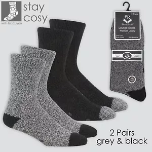 2 Pairs Mens Black Winter Thermal Bed Socks Non Slip Fluffy Cosy Warm Size 6-11 - Picture 1 of 3