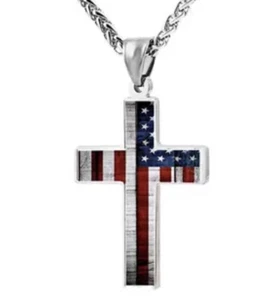 Amerikanische Flagge Patriotisch Kreuz Anhänger Halskette Religiöser Schmuck. - Bild 1 von 5