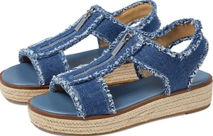 Sandalia Michael Kors Berkley para mujer cuña media cremallera frontal denim deshilachado talla 8 M - Imagen 1 de 5