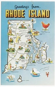 c1960s Greetings From Rhode Island ~ Vintage RI State Map Postcard - Bild 1 von 2