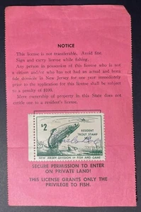 New Jersey 1962 Resident Fishing License #135772 - gebraucht - mit Forellenstempel - NJ - Bild 1 von 2
