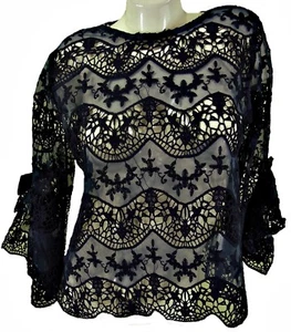 BLUSA ESPALDA ABIERTA AZUL OSCURO ENCAJE Y MALLA, FOREVAYOUNG TALLA M / UK 10-12, LT467 - Imagen 1 de 3