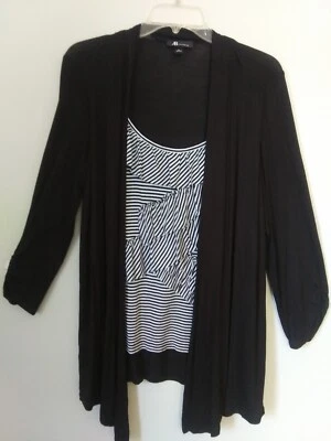AB Studio Womens Size Large Long Sleeve Cardigan Attached Ruffled Top Black  - Image 1 of 4