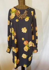 LOFT - GRAY GOLD ORANGE FLORAL LONG SLEEVE DRESS - XS - Picture 1 of 4