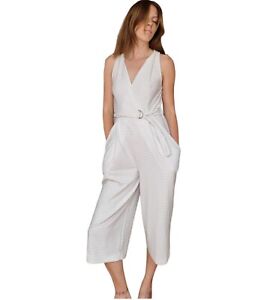 Stylish Jumpsuit By Whistles Striped White Grey Uk 10 Cropped Culottes 