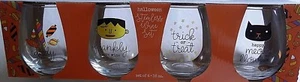 HALLOWEEN STEMLESS WINE GLASSES ~ Set of 4 ~ Assorted Sayings 16 oz - Imagen 1 de 2