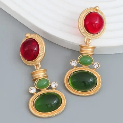 Bonitos pendientes vintage de latón con resina de alta calidad con borla larga y bisutería Foto 1 de 4