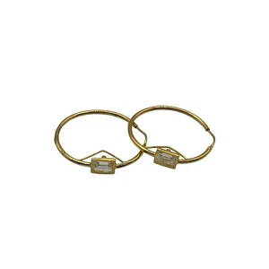 9ct 9K Yellow Gold Round Hoop Earrings With Cubic Zirconias 34mm 5.71 Grams. New - Picture 1 of 10